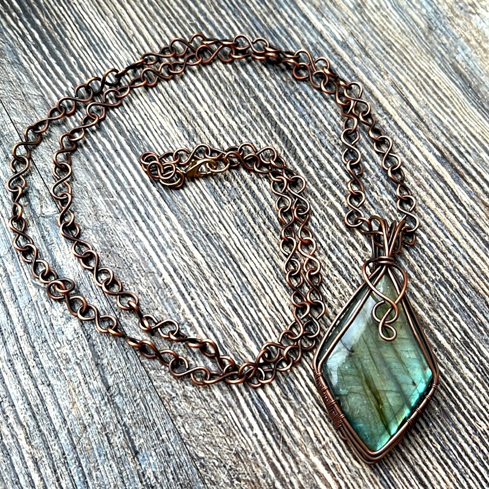 Large Labradorite Statement Copper Necklace Nwot - image 1